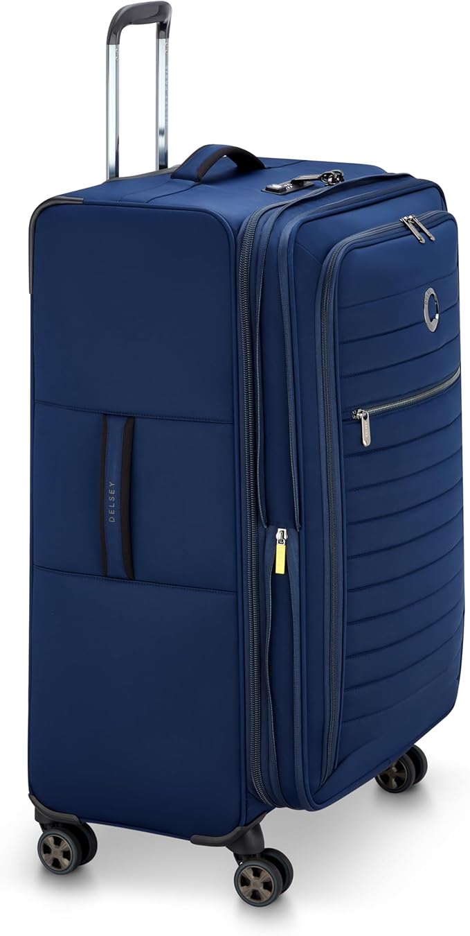 DELSEY PARIS Cruise 3.0 Softside Expandable Luggage with Spinner Wheels, Deep Sea Navy, Checked-Large 28 Inch