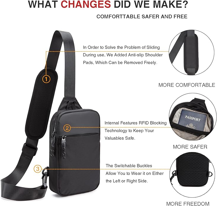 higouta Mini Sling Bag for Men Women, RFID Blocking Crossbody Backpack Casual Utility Chest Phone Bag for Travel Workout