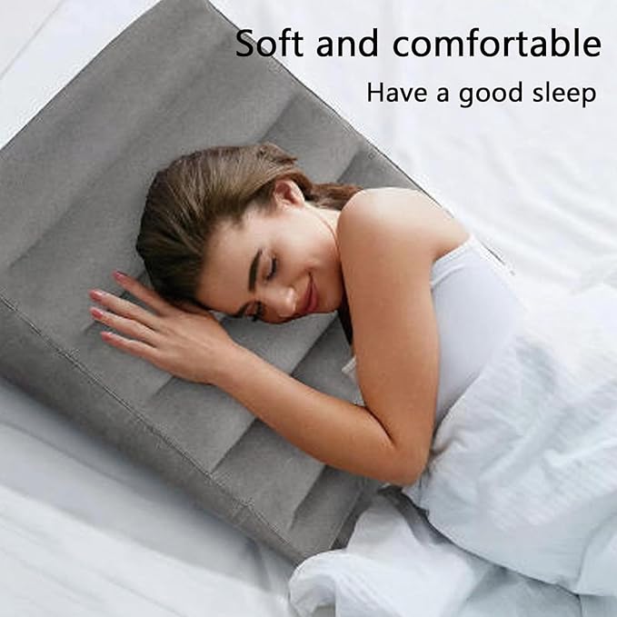 QISHENG Inflatable Wedge Pillow - Lightweight Travel Wedge Pillow for Sleeping, Reading, Camping, Back Pain Relief, Post-Surgery, Snoring and Leg Support, Ideal Sleep Wedge for Adults, Grey