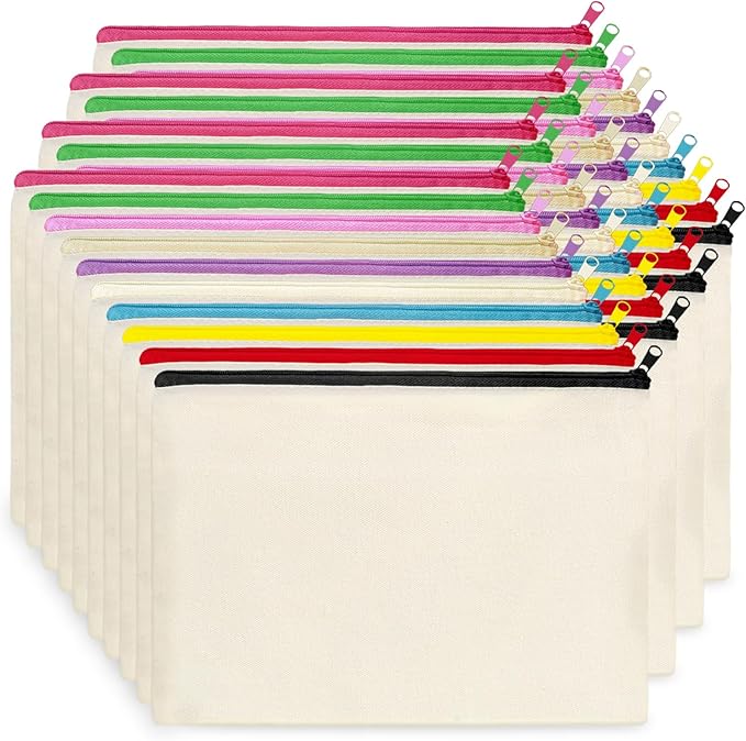 Koolmox Canvas Zipper Pouch, 40 Pack Bulk Cosmetic Bags Embroidery Bag Blank for Tie Dye, Marker, Circuit Projects, Christmas Gifts, Travel Bags for Pen Pencil Zipper Pouch.