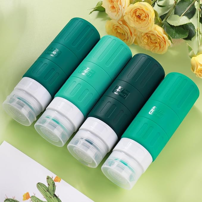 GLAMFIELDS Travel Bottles for Toiletries,TSA Approved 3.3oz Size LeakProof Silicone Toiletry Containers for Shampoo, Conditioner,Easy to Squeeze，Portable Travel Essentials for Lotion(18 Pack) Green