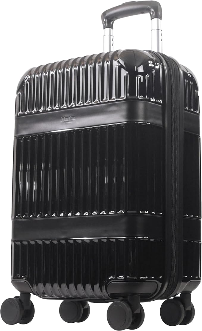 Martha Stewart The Bedford 22 Inch Carry On Luggage, Hardshell Rolling Suitcase with Spinner Wheels, Black