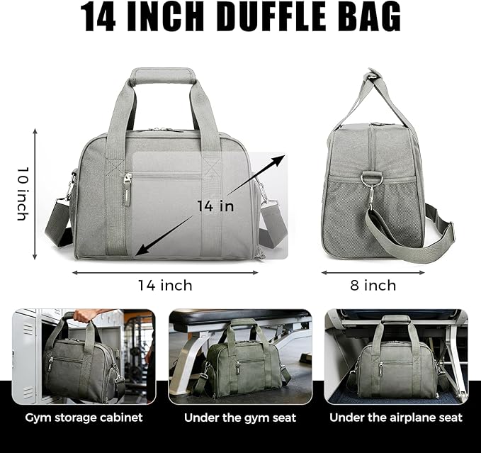 SeaRock 14 inch Small Gym Bag for Men & Women, Mini Duffle Bag with Shoe Compartment, Carry On Duffel Bag for Travel Sports, Gray