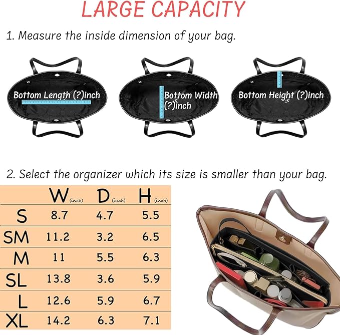 DailyPlus Purse Organizer Insert with Zipper Felt Bag Organizer Handbag Organizer Insert Bag in Bag Organizer with Key Chain for Tote Purse Bag Black Slender-Large
