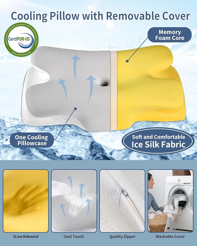 Cervical Neck Pillow for Pain Relief -Ergonomic Side Sleeper Pillow for Sleeping, Contour Memory Foam Pillows for Neck Support, Cooling Orthopedic Bed Rest Pillow for Back and Stomach Sleepers