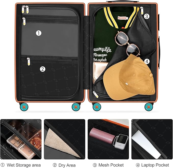24 Inch Medium Checked Luggage, Hardside Rolling Suitcase with 4 Spinner Wheels & TSA Approved Lock,PC Hard Case Lightweight Carry Luggage for Women
