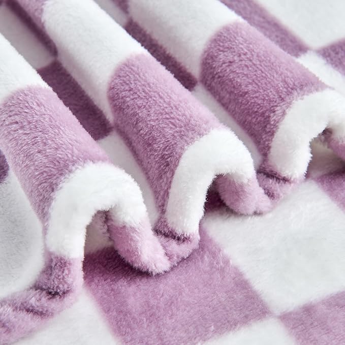 Checkered Blanket Flannel Throw Blankets Soft Cozy Checkered Grid Print Chessboard Gingham Pattern Throws for Bed Sofa Couch for All Seasons, 60x80 Inch, Purple