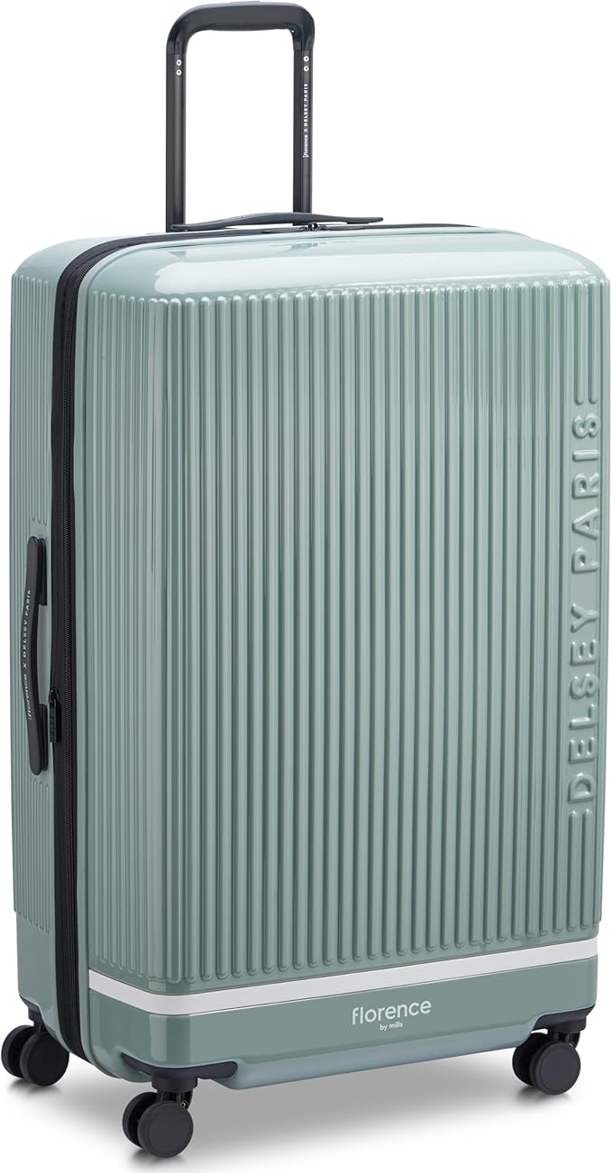 florence by mills Spin Me Away Hardside Expandable Luggage with Spinner Wheels, Sage Green, Checked-Large 29 Inch