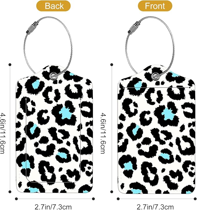 2Pack Luggage Tags for Suitcases, Cute Unique Pu Leather Cruise Luggage Tag with Privacy Cover ID Label Address Card and Metal Ring Suitable for Women Men Kids Travel Bag black leopard print