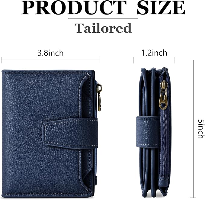 Airkit Small Wallet Women RFID Blocking Soft Leather Bifold Compact Card Holder Wallet for Women with Zipper Coin Pocket 4 ID Window