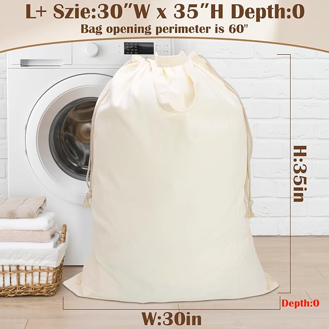 Canvas Laundry Bag with Handles & Drawstring Closure 30”Wx35"H, Thick Canvas Laundry Bag Large Heavy Duty Washable Dirty Clothes Travel Sack for Camp, College Dorm, Laundromat (1Pack)
