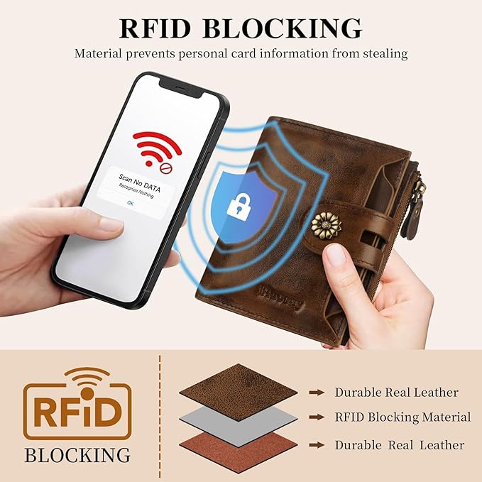 Wallet Women,RFID Blocking Womens Wallet,Leather Bifold Compact Small Wallet for Women Card Holder with Zip Coin Pocket(browncoffee)