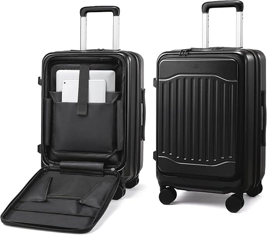 LOVEVOOK Carry On Luggage 22x14x9 Airline Approved, Expandable Hard Shell Suitcase with Spinner Wheels, USB Charging Port & Front Pocket, PC Hardside Rolling Luggage with TSA Lock for Travel