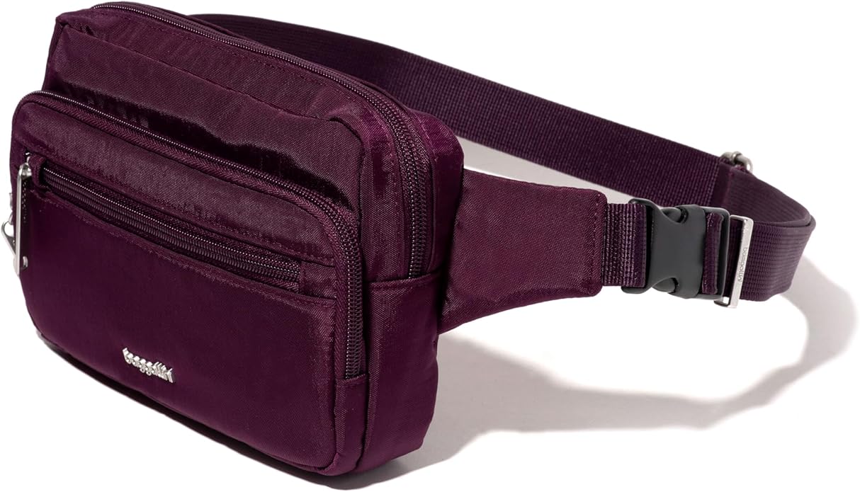 Baggallini Securtex Anti-theft Belt Bag 8.8"x5.5" Crossbody Fanny Pack for Women RFID Wallet Locking Zipper Travel Purse