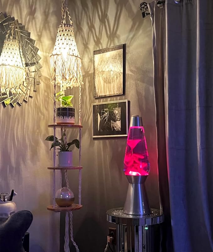 QIYIZM Boho Plug in Pendant Light Hanging Light with Plug in Cord,Dimmable Switch Hanging Lamp Macrame Lamp Shade and Plant Holder Shelf Indoor for Bohemian Decor Bedroom Corner Living Room