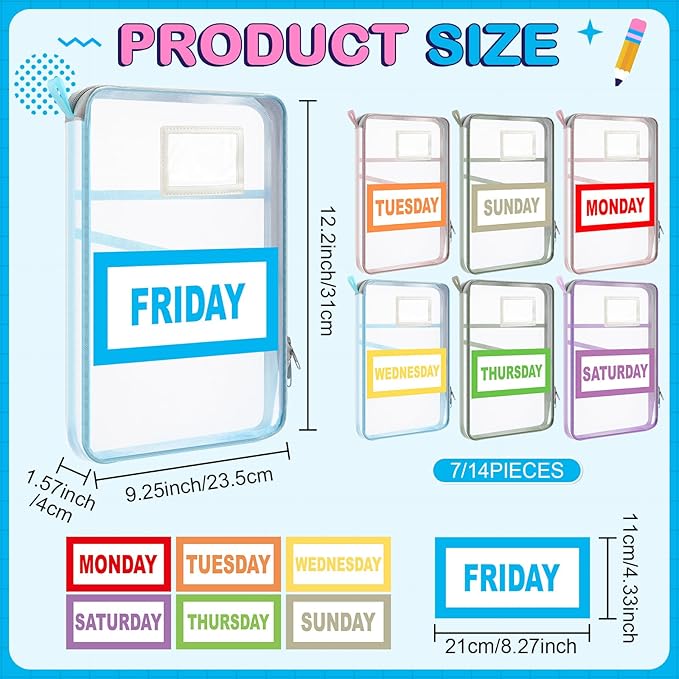 Honoson 7 Pack Packing Cubes for Travel Days of Week Packing Cubes with Labels Clear Zippered Storage Bag for Travel Summer Camp Essentials