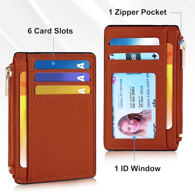 Tipmile Credit Card Holder for Women Slim Minimalist Front Pocket RFID Blocking Wallet Small Compact Card Case with ID Window, Orange