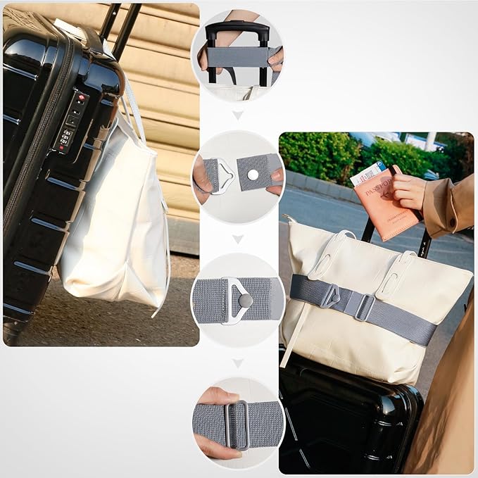 TOOVREN 2-in-1 Travel Belt for Luggage Straps Add a Bag Bungees Suitcase Luggage Strap Over Handle Suitcases Belt for Carry On Bag Adjustable Backpack Attachment Airport Travel Accessories Gray