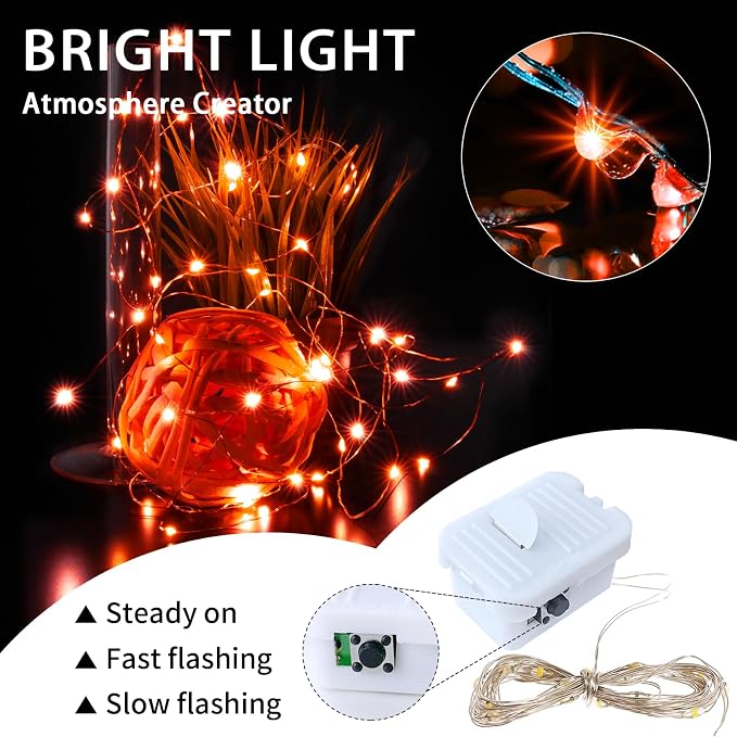 24 Pack Orange Fairy Lights Battery Operated, 7ft 20 LED Mini String Twinkle Lights for Christmas Halloween Mason Jars Centerpiece Table Decorations (24, Orange)
