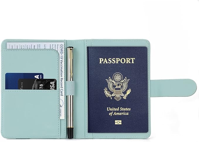 Melsbrinna Premium Leather Passport Holder Covers Case, Waterproof Rfid Blocking Travel Wallet Passport Holder with Pen Holder, Cute Passport Book for Women/Men