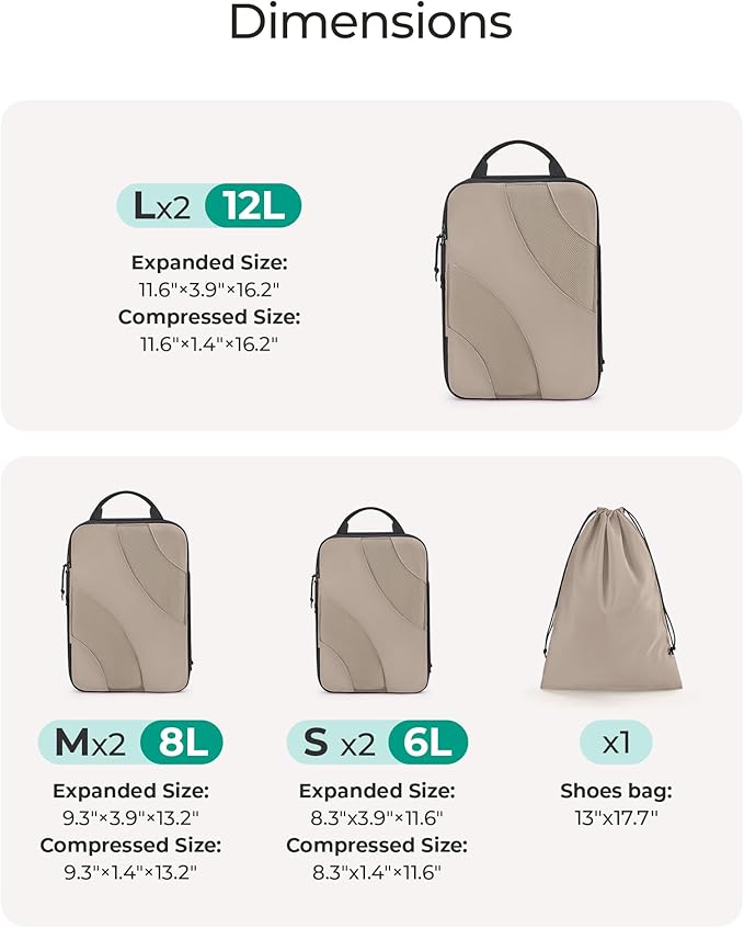 BAGSMART Compression Packing Cubes, 6 Set/4 Set/2 Set Travel Packing Cubes for Carry on Suitcases, Compression Suitcase Organizers Bag Set & Travel Cubes for Luggage, Lightweight Packing Organizers