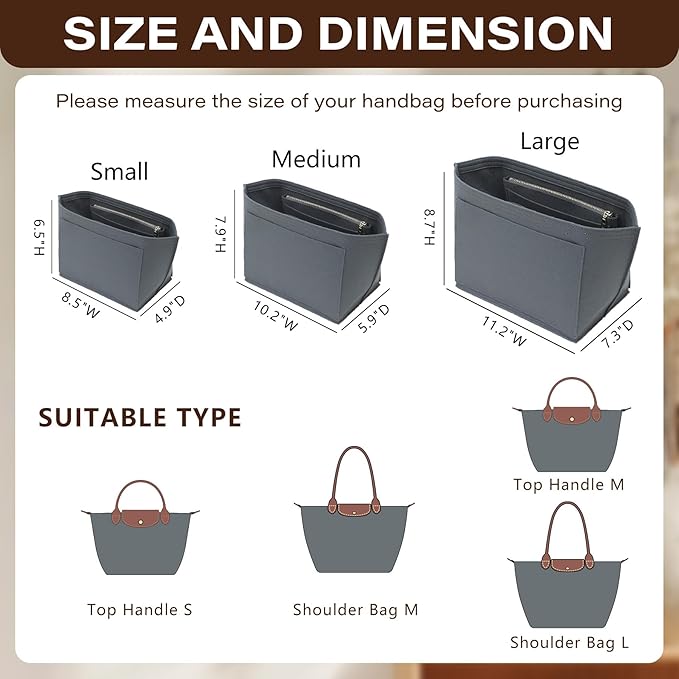 Fit Longchamp Organizer Insert, for Long Champ Le Pliage L Bag Handbag Women, with Cup Holder, Large/Light Grey