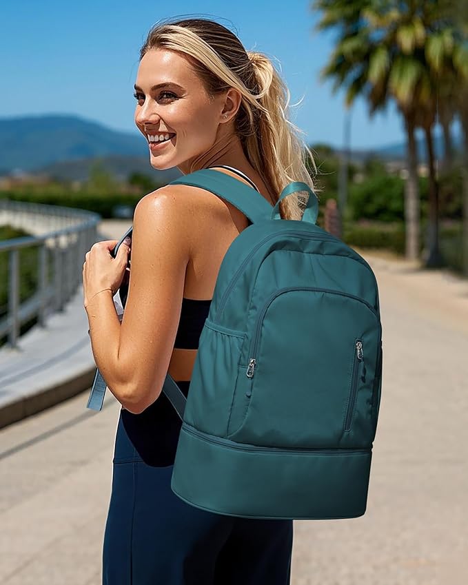 Gym Backpack for Women Men, Lightweight Gym Bag with Shoe Compartment, Waterproof Sports Backpack with Wet Pocket, Peacock Blue