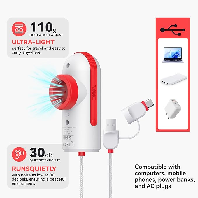 Travel Vacuum Bags with USB and TYPE C Pump Pump,9 Pack Vacuum Storage Bags,vacuum for bags storage, Powerful -58KPa Suction for Luggage,Travel and Home Use for Clothes and Blankets（Red）