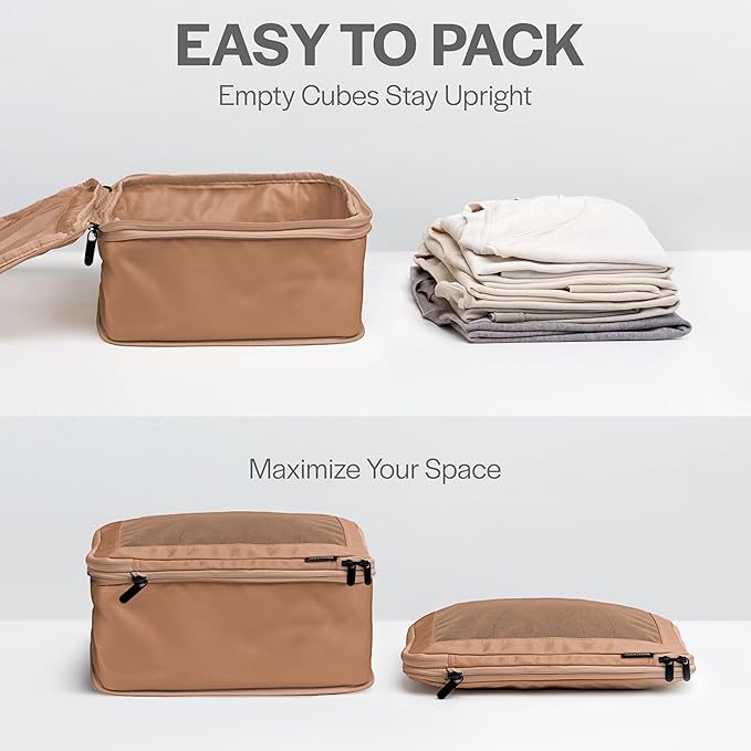 Aerotrunk Compression Packing Cubes for Travel - Luggage Organizer Bags - Double Zipper Packing Cubes for Suitcases (12-Pack, Mocha)