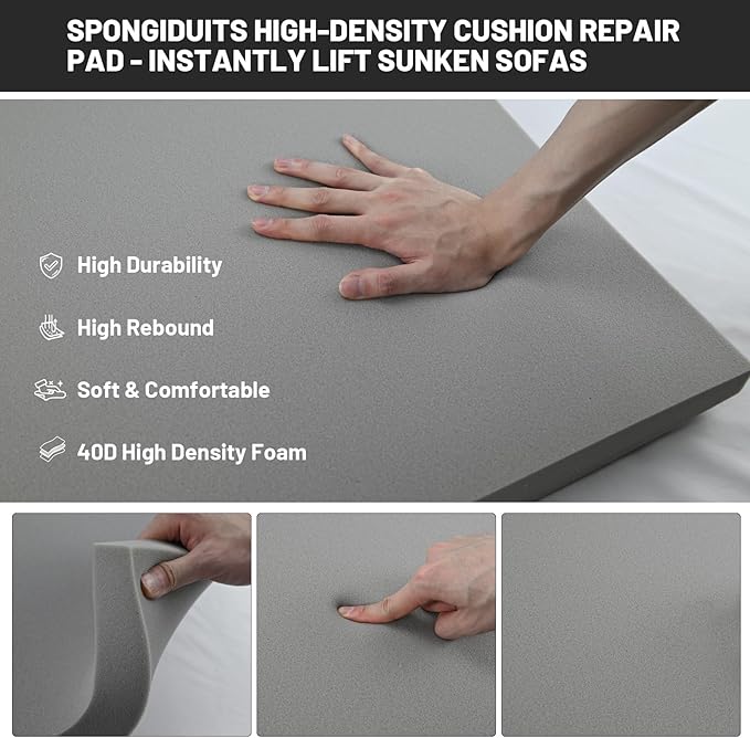 Couch Cushion Support for Sagging Seat, 24"x24"x2.4" 40D High Density Curved Foam Sofa Cushion Support, Under-Cushion Sag Repair,Grey Set of 3