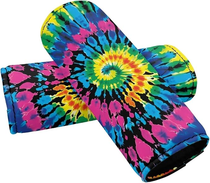 BIGCARJOB Hippie Tie Dye Print Luggage Handle Wrap Set for Women Girls Travel Suitcase Handle Sleeve Cover Universal Identifier Travel Bag Wraps Washable Luggage Tags