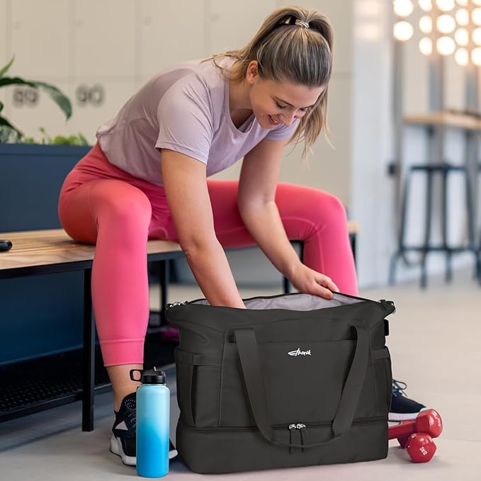 ETRONIK Gym Bag for Women, Personal Item Travel Bag with Shoes Compartment, Weekender Overnight Duffel Bag with Wet Pocket & USB Charging Port, Carry On Bag for Women, Travel, Gym, Weekend