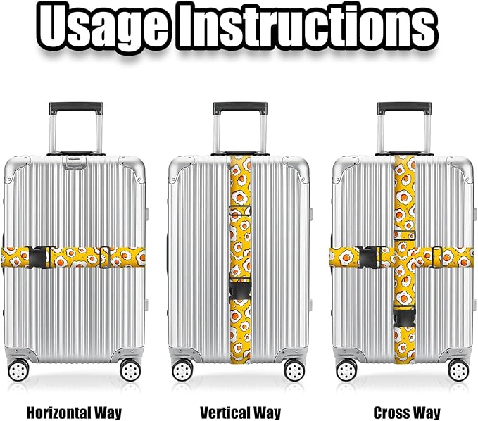 Nuxovilar Luggage Straps of 2 Set Fried Eggs Pattern, 1.96x90.5 inches - Luggage Straps for Suitcases, Perfect for Food Lovers, Short Trips, Daily Travel