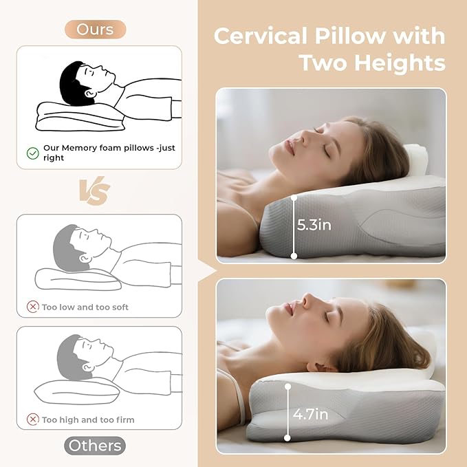 Cervical Pillow for Neck and Shoulder, Ergonomic Memory Foam Pillows for Sleeping, Dual Ear Relief Zone Contour Pillow,Support Pillow for Side Back Stomach Sleepers(White)