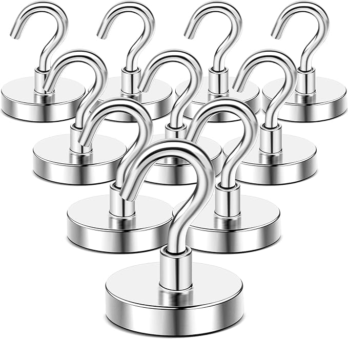 DIYMAG Magnetic Hooks, 170 LB Heavy Duty Strong Magnet with Hook, Rare Earth Neodymium Magnets for Hanging, Magnetics Hanger for Curtain, Home, Kitchen, Workplace, 10 Packs