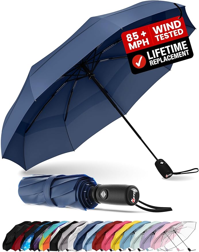 REPEL Windproof Travel Umbrella - Compact & Withstands Winds up to 85MPH , Strongest Premium Auto Folding Umbrella for Rain and Sun - Durable, Light & Portable for Women & Men , Fits Backpack & Cars