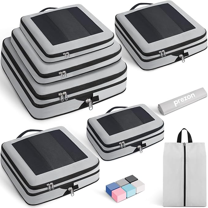 Compression Packing Cubes for Travel, Lightweight Vacation Travel Essentials, Travel Accessories for Suitcase Organizer Bags Set, Durable Luggage Organizer
