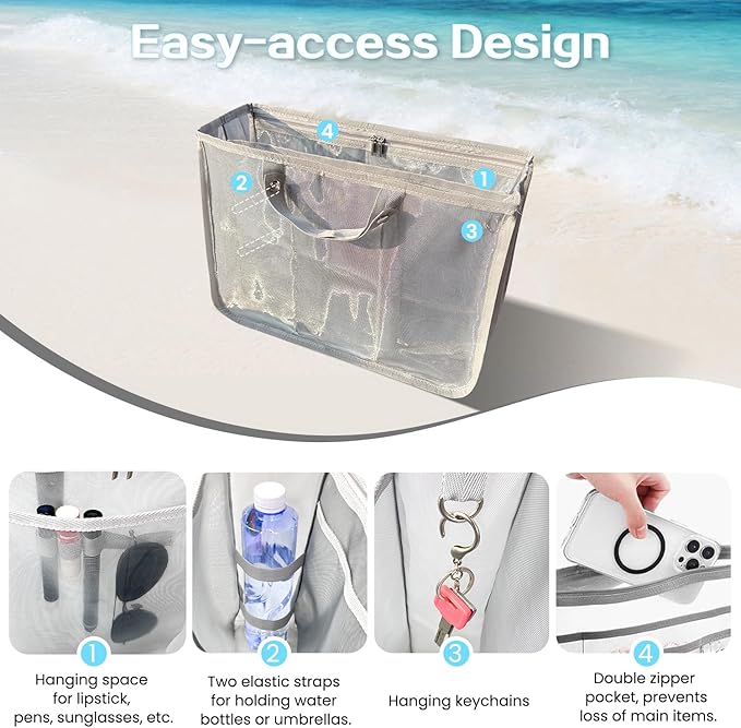 XYFuuee Beach Bag Organizer Inserts for Medium Bogg Bag Accessories, Original Small Lightweight Mesh Insert Divider Pouch, Organizing Rubber Tote Bags, Save Storage Space (Sliver Gray-M)