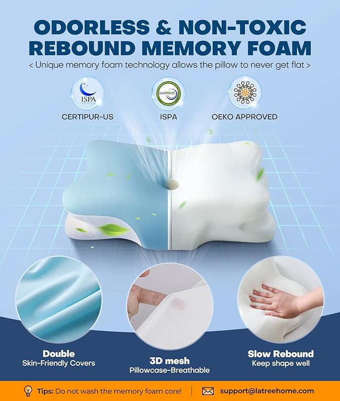 5X Pain Relief Cervical Neck Pillow for Neck Support, Orthopedic Cooling Side Sleeper Pillow for Sleeping, Odorless Contour Memory Foam Pillows, Ergonomic Bed Pillow for Side Back Stomach Sleeper
