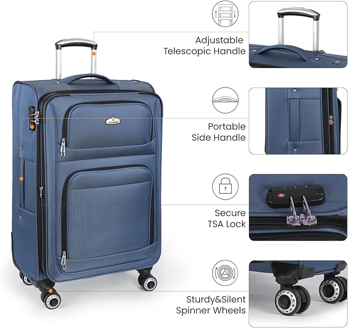 Softside Luggage Sets 2 Piece,Expandable15% Lightweight Durable Suitcase Sets Double Spinner Wheels & w/Combination LOCK（Blue,20in/30in）
