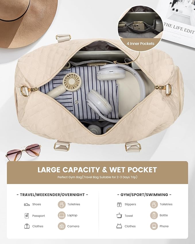 LOVEVOOK Travel Duffle Bag, Weekender Bag for Women with Toiletry Bag, Carry on Overnight Bag with Shoe Compartment,Gym Duffel Bag with Wet Pocket,Mommy Hospital Bags for Labor and Delivery 3Pcs