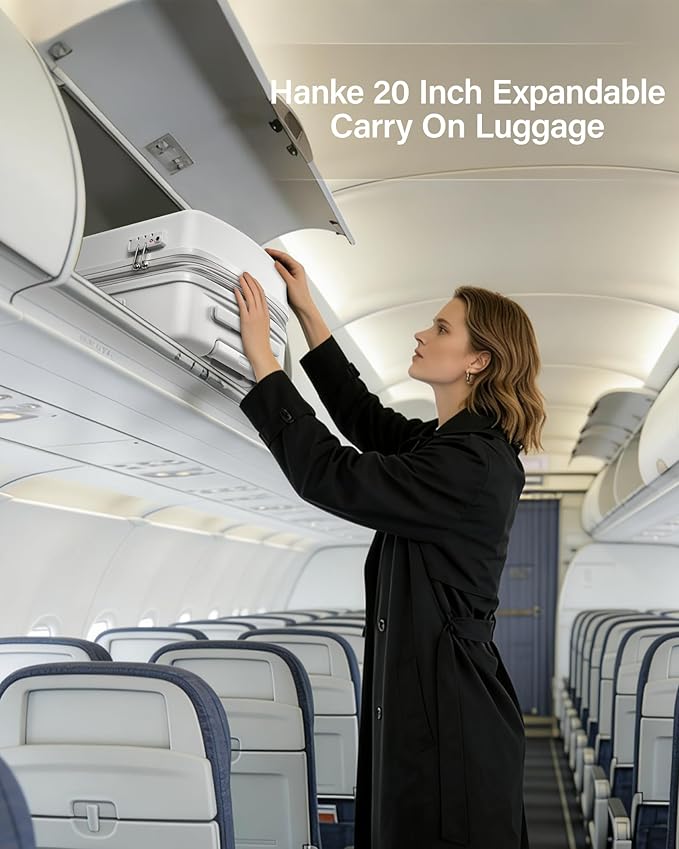 Hanke Expandable Carry On Luggage 22x14x9 Airline Approved, 20 Inch Hard Shell Suitcases with Wheels, Lightweight Travel Luggage Carry On Suitcase for Woman & Men with Tsa Lock(Smoke White)