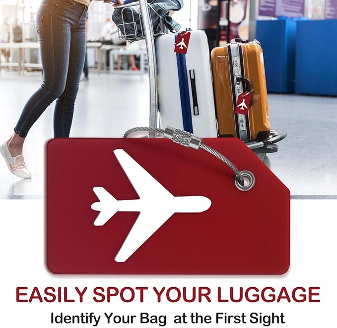 Luggage Tags for Suitcases, Quickly Spot 8Pcs Luggage Identifier Tags, Travel Essentials Accessories Name Tags for Backpacks, Suitcases, Travel Bags, Baggage, Cruise - Flexible Silicone (RED)