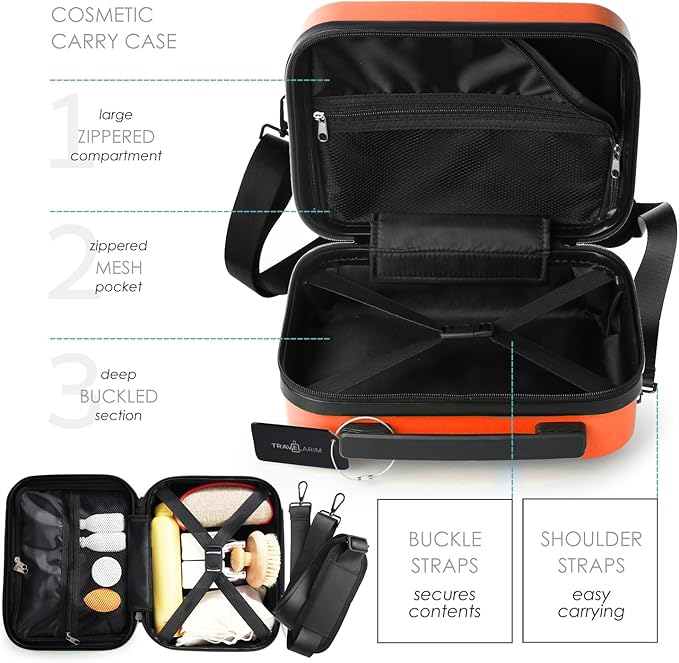 20 Inch Carry On Luggage 22x14x9 Airline Approved, Carry On Suitcase with Wheels, Hard-shell Carry-on Luggage, Durable Luggage Carry-On, Orange Small Suitcase with Cosmetic Bag