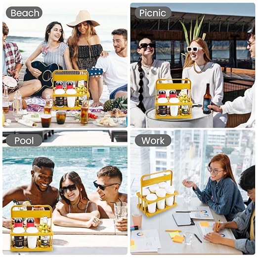 Bodaon 6 Cup Drink Carrier with Handle, Plastic Cup Holders for Take Out Delivery Drivers, Reusable Foldable Car Drink Caddy, Leakproof Food Delivery Accessories, 360° Secure Grip, Yellow