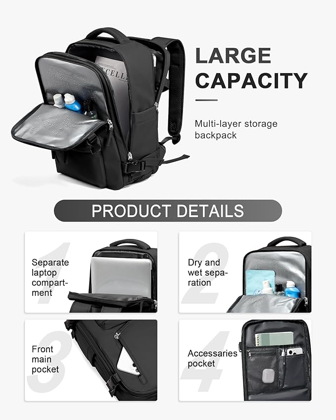 WONHOX Large Travel Backpack Carry on Flight Approved Laptop Work Business Backpack for Women Men Mochila de Viaje