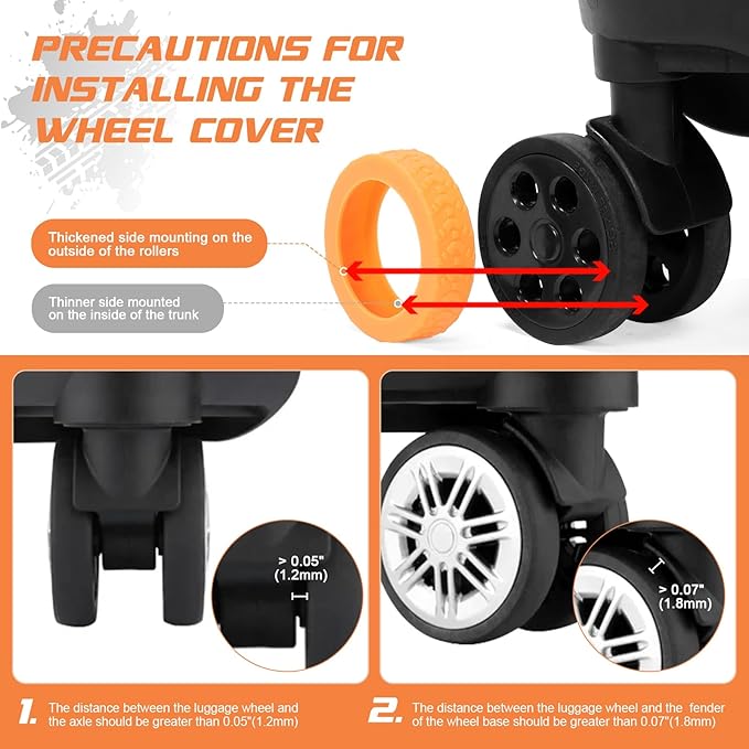 Luggage Wheel Covers, 8 PCS Silicone Wheel Protector Covers for 2-2.6 inches 8-Spinner Wheels, Wear-Resistant, Anti-Noise, Pink+Green