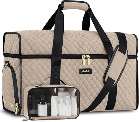 Weekender Travel Duffle Bag for Women: Overnight Bags with Shoe Compartment Carry on Bags for Airplanes with Toiletry Bag Weekend Yoga Gym Bag with Wet Pocket Nude Black