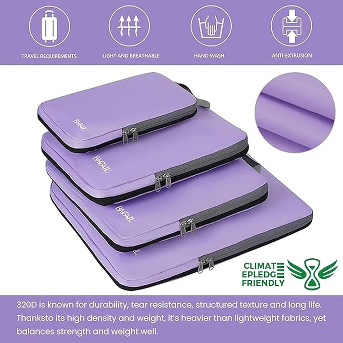 BAGAIL 4 Set/6 Set/8 Set Compression Packing Cubes Travel Accessories Expandable Packing Organizers(Lavender ClothPattern 4 Set)