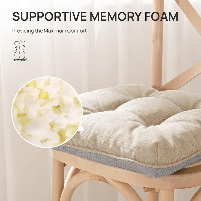 Love's cabin Memory Foam Chair Cushions Set of 4, 19"x19"x3.5" Indoor & Outdoor Seat Pads for Dining, Kitchen, Office, Patio Chairs - Khaki